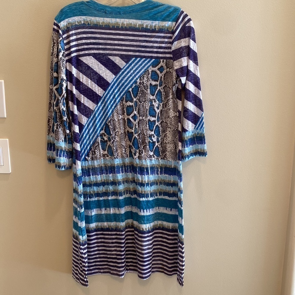David Cline Long Sleeve Blue Black Navy Aqua Stripe Snake T-Shirt Dress Large - Picture 5 of 7